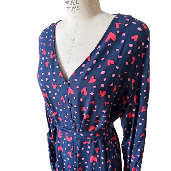 SugarHill Brighton Glenda Midi Dress in Navy, Heart Print Size 14 - Picture 2 of 7